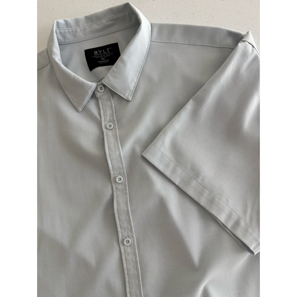 BYLT Premium Basics Vista Mens 3XL Light Blue Button Up S/S Shirt Stretch Preppy
